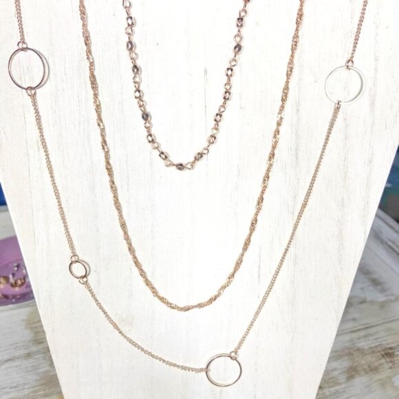 Extra long  rose gold Italian and Cuban dainty chain layered necklace - Picture 1 of 2